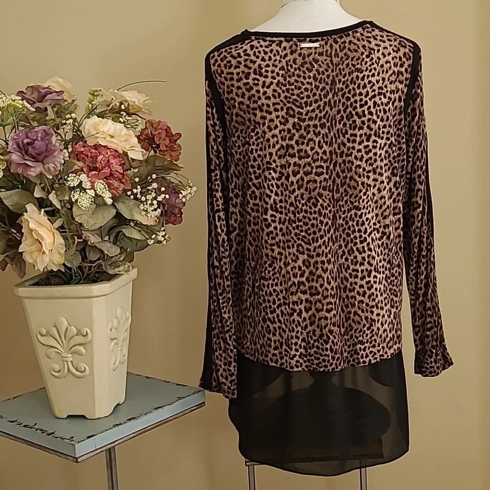 NEW Michael Kors Tunic Top RARE Sheer Black Peplum  Animal Print  Long Sleeve 1X